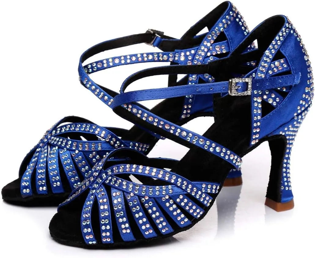TDA Women's Fashion Cross Strap Satin Rhinestones Salsa Tango Ballroom Latin Modern Wedding Dance Shoes