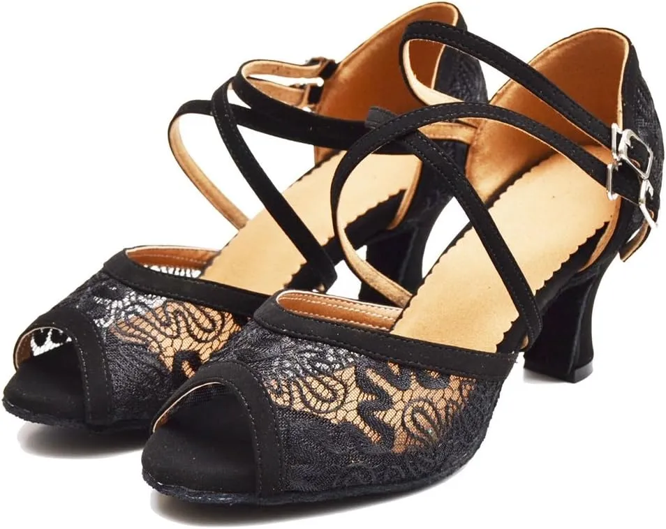 TDA Women's Peep Toe Lace Mesh Synthetic Salsa Tango Ballroom Latin Modern Dance Wedding Shoes