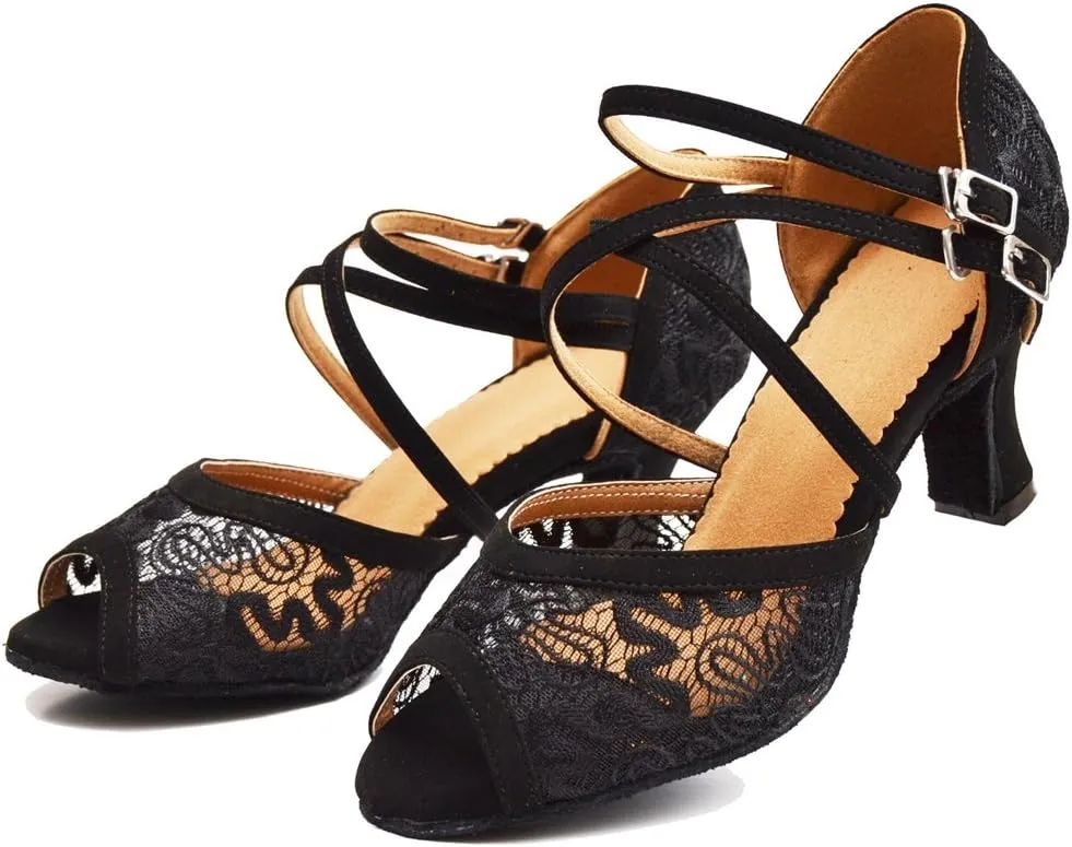 TDA Women's Peep Toe Lace Mesh Synthetic Salsa Tango Ballroom Latin Modern Dance Wedding Shoes