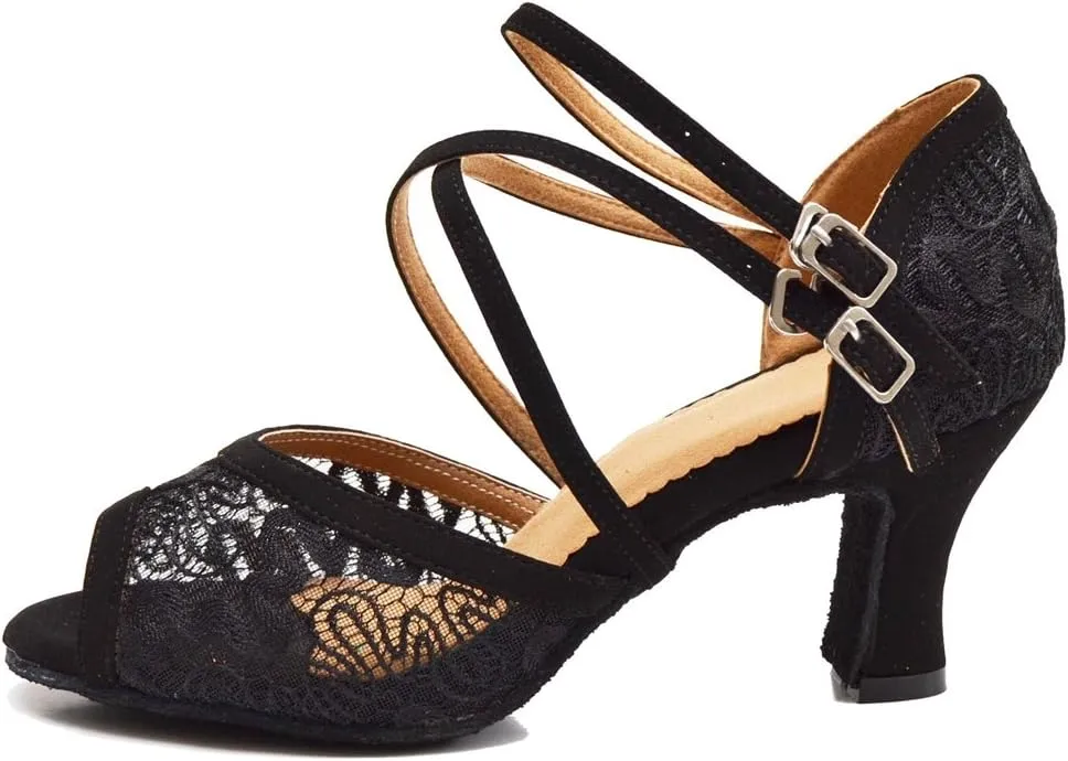 TDA Women's Peep Toe Lace Mesh Synthetic Salsa Tango Ballroom Latin Modern Dance Wedding Shoes