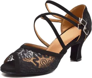 TDA Women's Peep Toe Lace Mesh Synthetic Salsa Tango Ballroom Latin Modern Dance Wedding Shoes