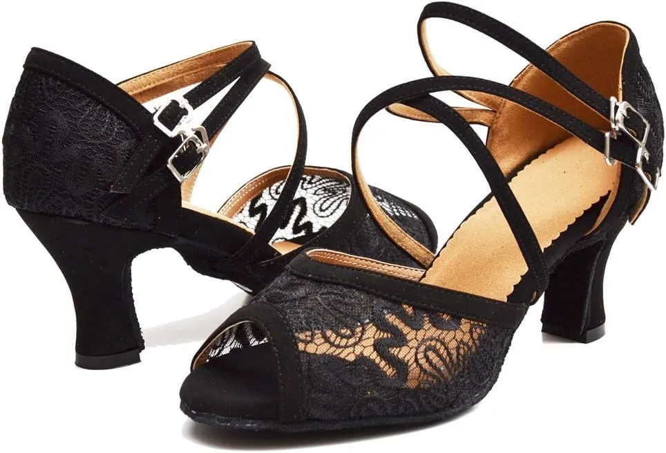 TDA Women's Peep Toe Lace Mesh Synthetic Salsa Tango Ballroom Latin Modern Dance Wedding Shoes