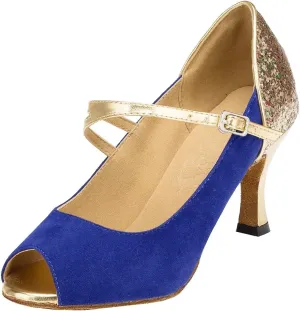TDA Womens Peep Toe Mary Janes Suede Latin Modern Salsa Tango Ballroom Wedding Dance Shoes