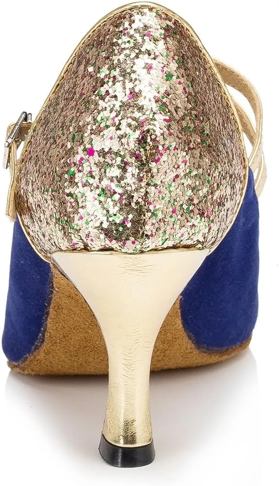 TDA Womens Peep Toe Mary Janes Suede Latin Modern Salsa Tango Ballroom Wedding Dance Shoes