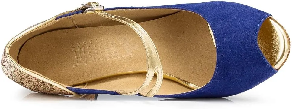 TDA Womens Peep Toe Mary Janes Suede Latin Modern Salsa Tango Ballroom Wedding Dance Shoes
