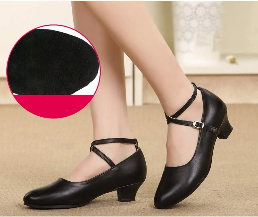TINRYMX Women Standard Latin Dance Shoes Cross Strap Ballroom Modern Character Tango Salsa Party Dress Pump Shoes with Closed Toe 815
