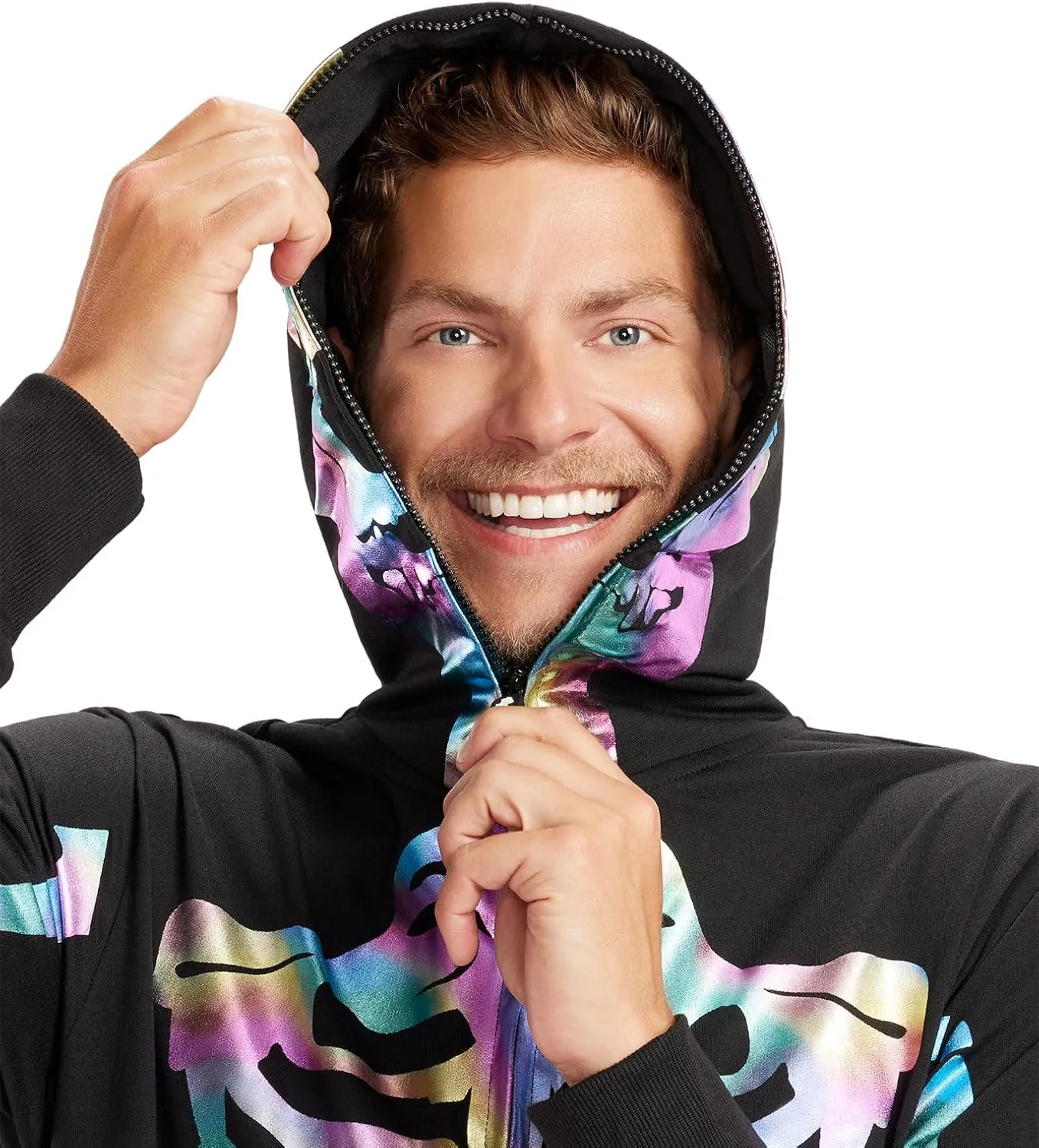 Tipsy Elves Halloween Skeleton Costume for Men - Comfy Easy Adult Onesie Jumpsuit - Front and Back Print with Zip Up Mask