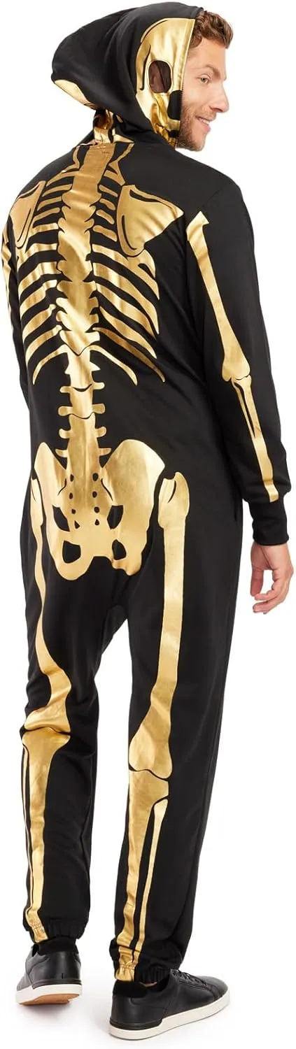 Tipsy Elves Halloween Skeleton Costume for Men - Comfy Easy Adult Onesie Jumpsuit - Front and Back Print with Zip Up Mask