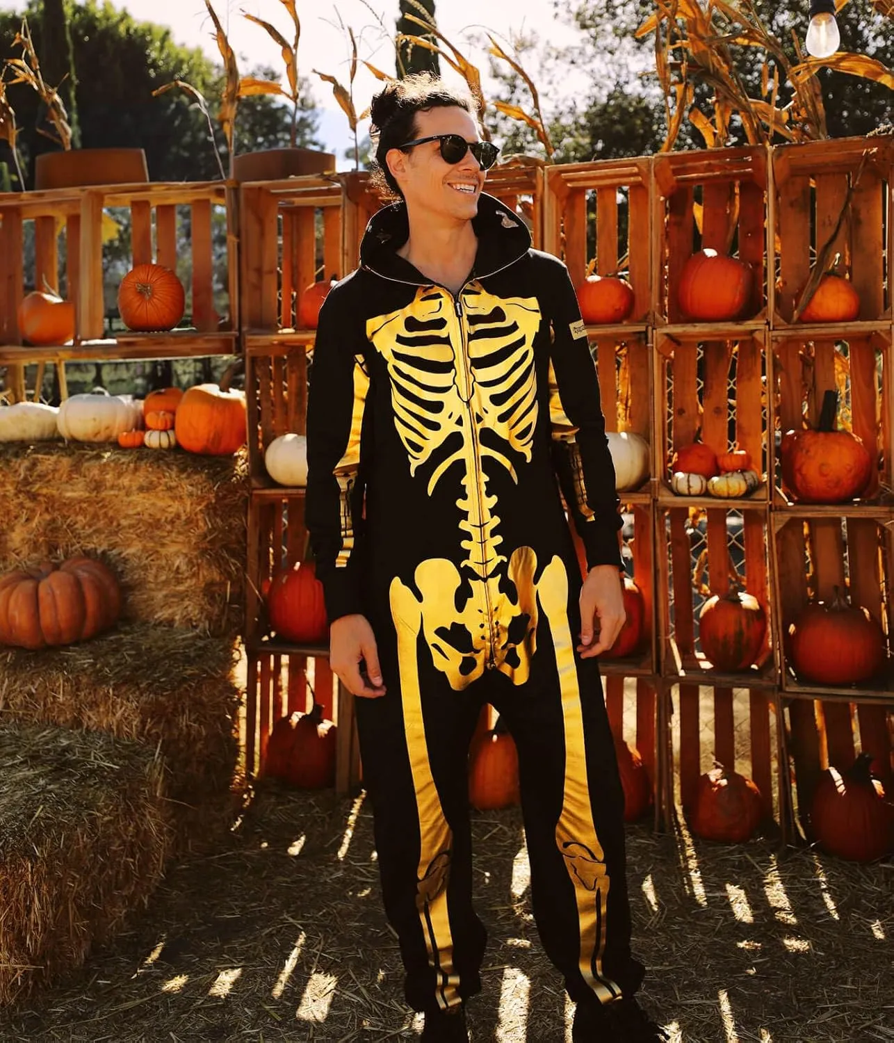 Tipsy Elves Halloween Skeleton Costume for Men - Comfy Easy Adult Onesie Jumpsuit - Front and Back Print with Zip Up Mask