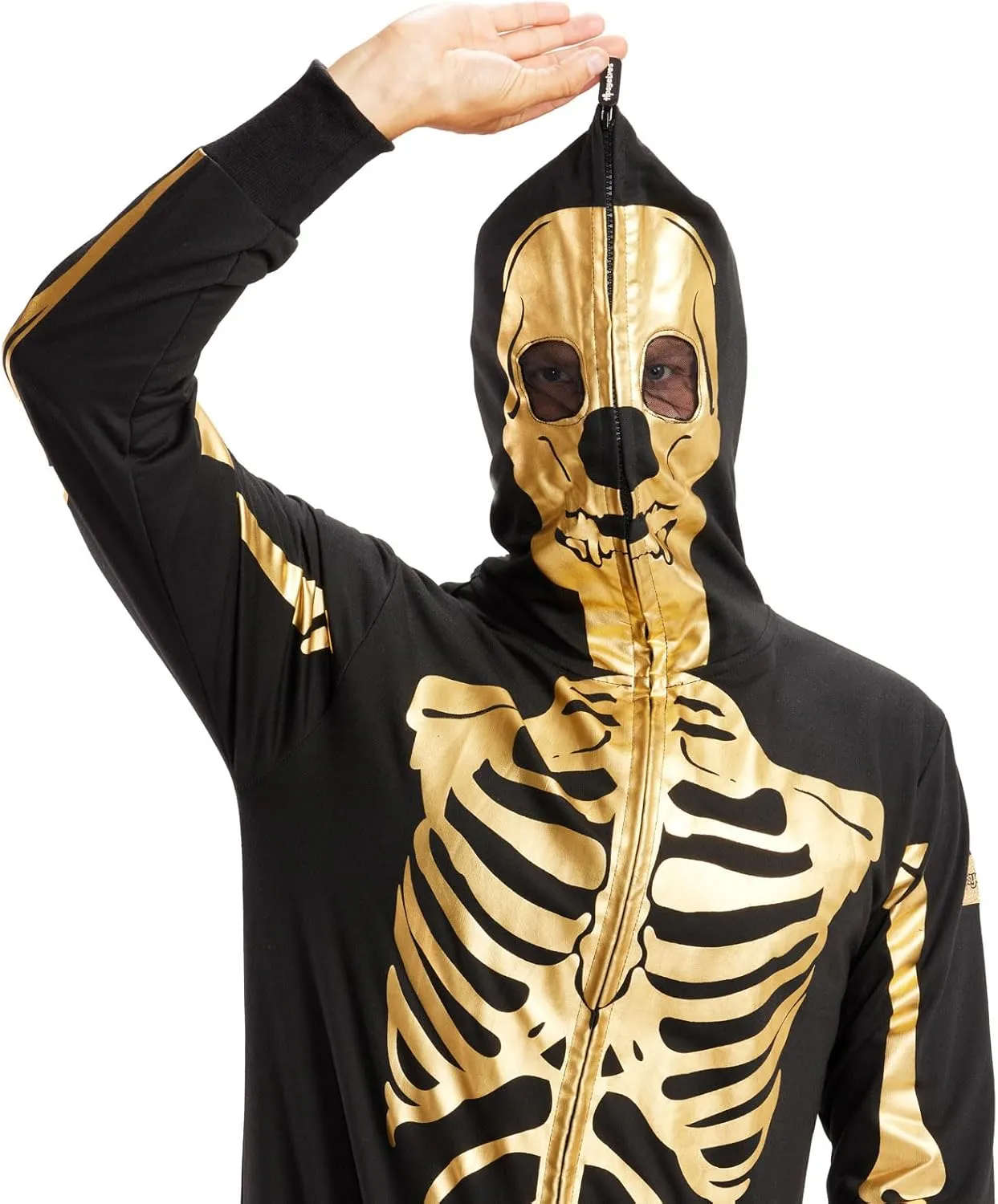 Tipsy Elves Halloween Skeleton Costume for Men - Comfy Easy Adult Onesie Jumpsuit - Front and Back Print with Zip Up Mask