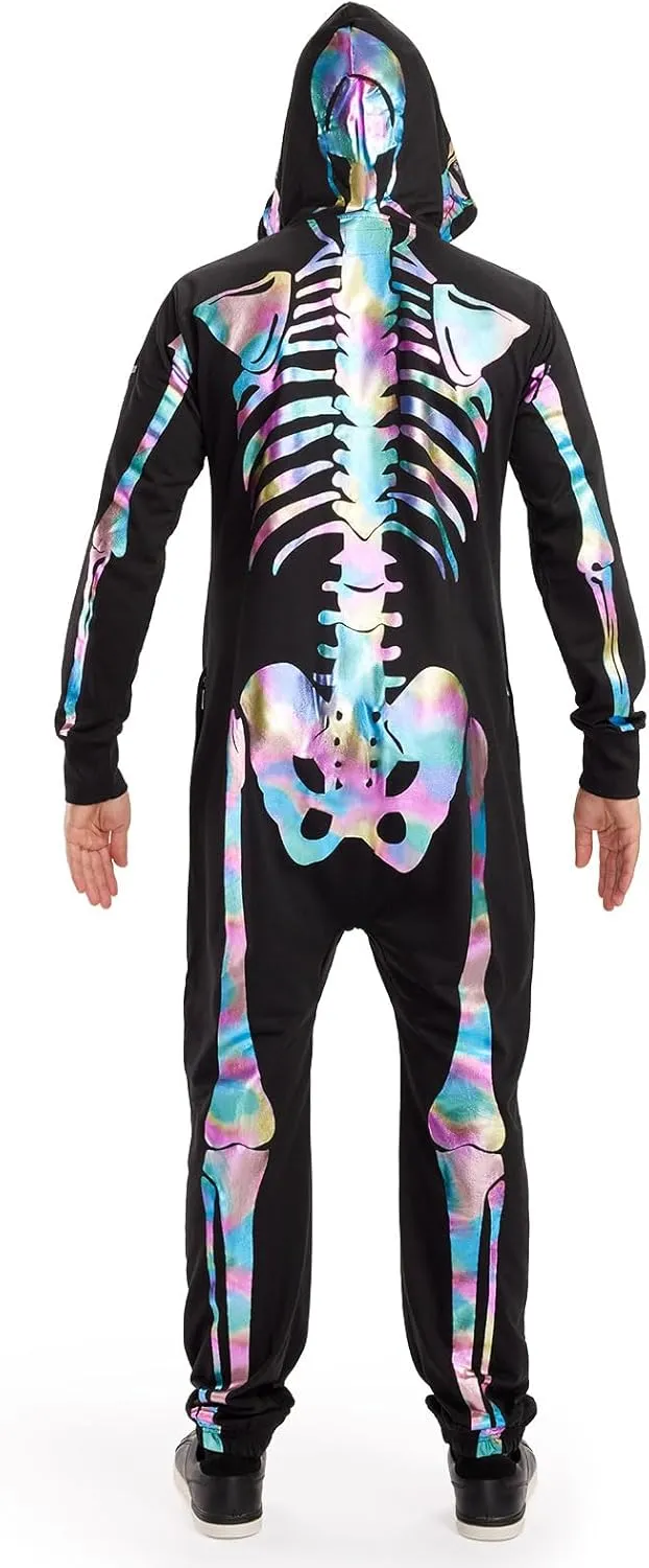 Tipsy Elves Halloween Skeleton Costume for Men - Comfy Easy Adult Onesie Jumpsuit - Front and Back Print with Zip Up Mask