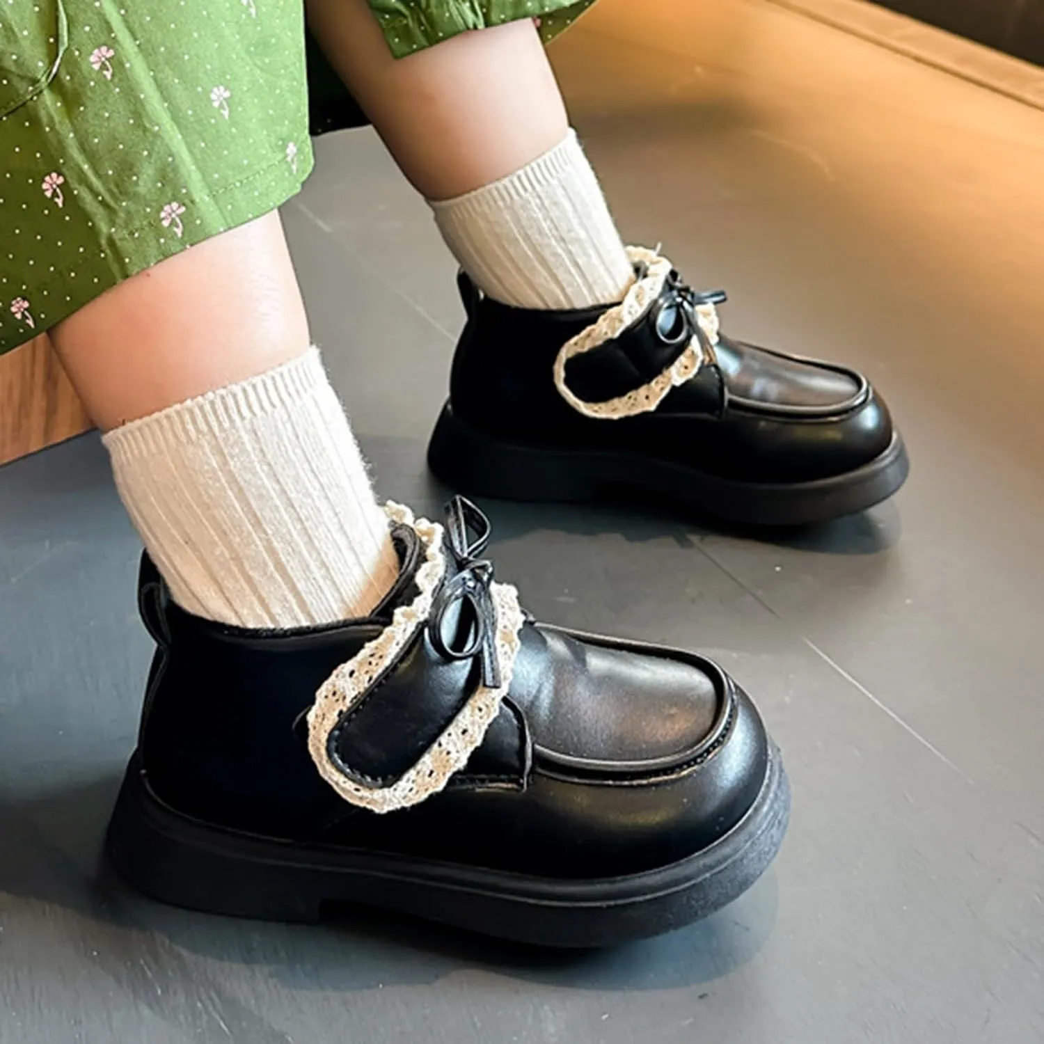 Toddler Boys Girls Dress Round Toe Shoes Kid PU Leather Fleece Lined Comfort Rubber Sole Oxford School Uniform Flat