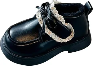 Toddler Boys Girls Dress Round Toe Shoes Kid PU Leather Fleece Lined Comfort Rubber Sole Oxford School Uniform Flat