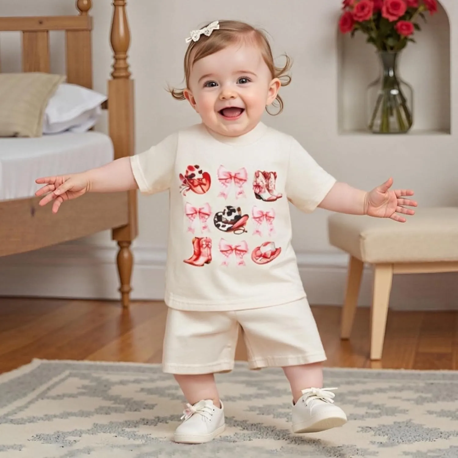 Toddler Girl Western Summer Outfit Cowgirl Boots Clothes Short Sleeve T-shirt And Shorts Set 2 Piece Cute Clothing