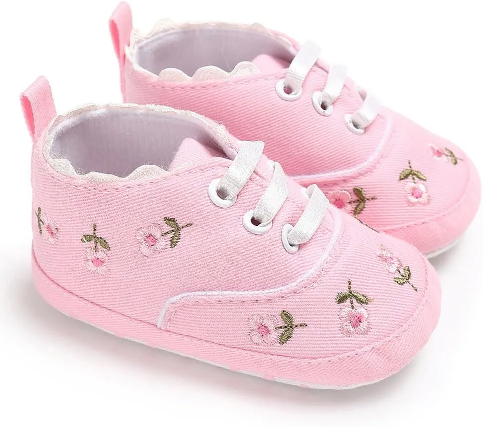 Toddler Shoes Canvas - Infant Boys Girls Floral Crib Shoes Soft Sole Anti-Slip Sneakers 0-18 Months