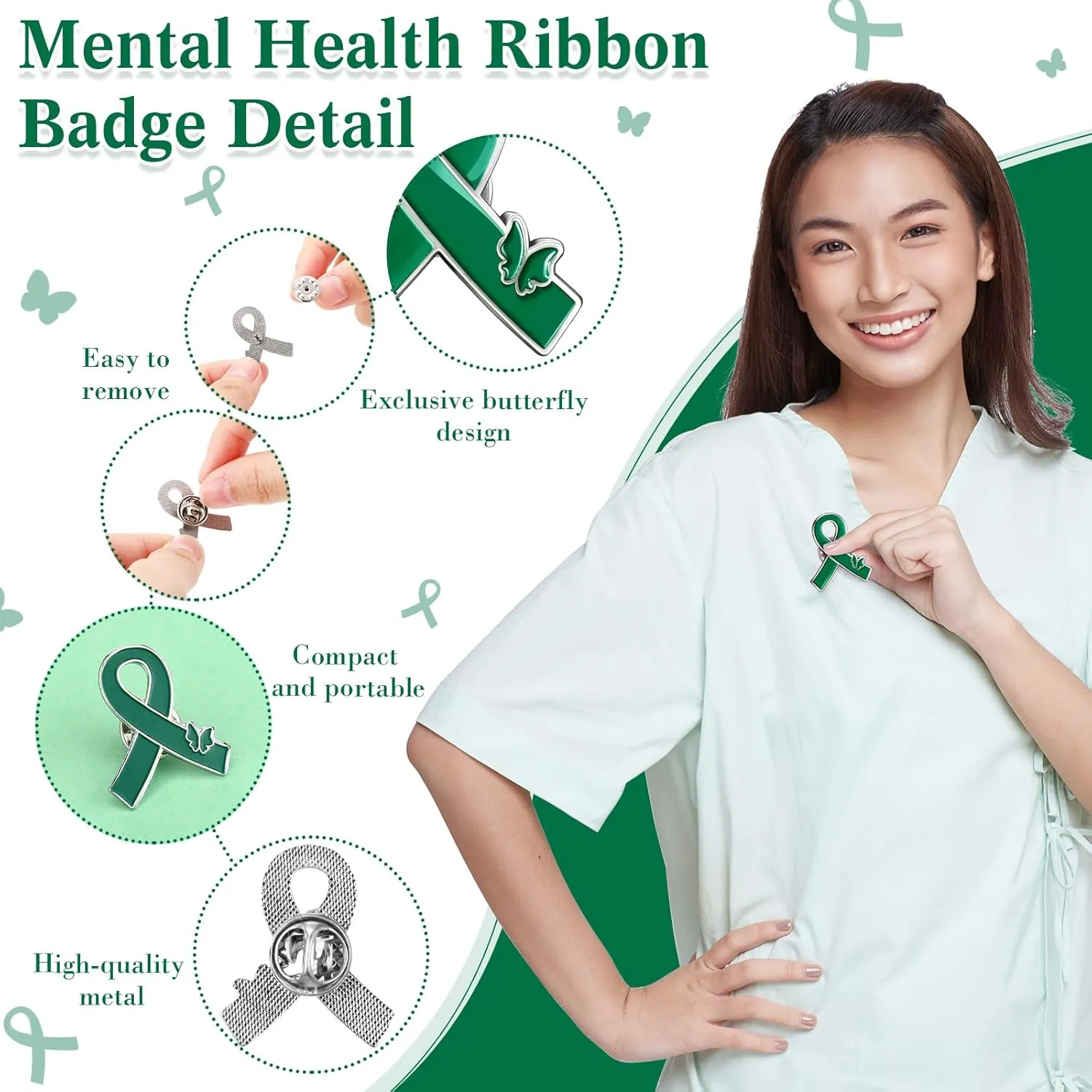 Tondiamo Green Ribbon Lapel Pins Mental Health Awareness Pin Hope Brooch Badge Items Favors Gifts for Campaigns Event