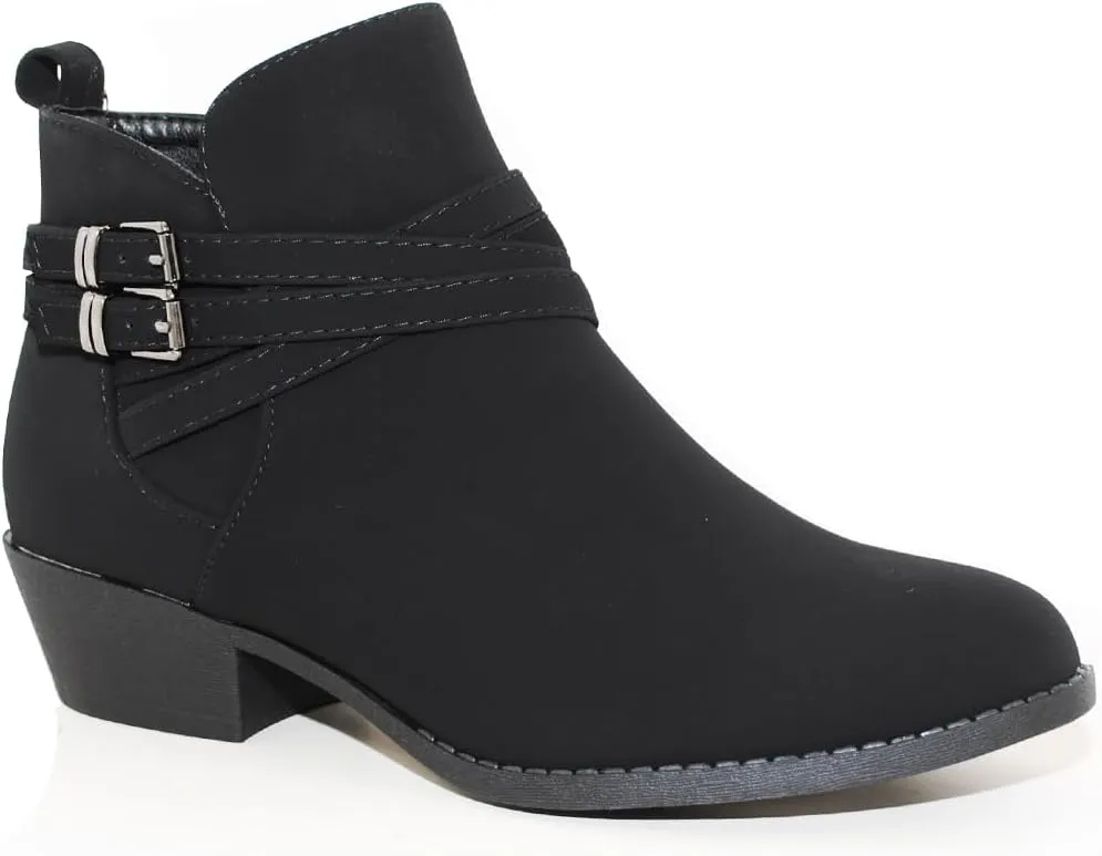 TOP Moda EC89 Women's Foldover Lace Up Low Chunky Heel Ankle Booties