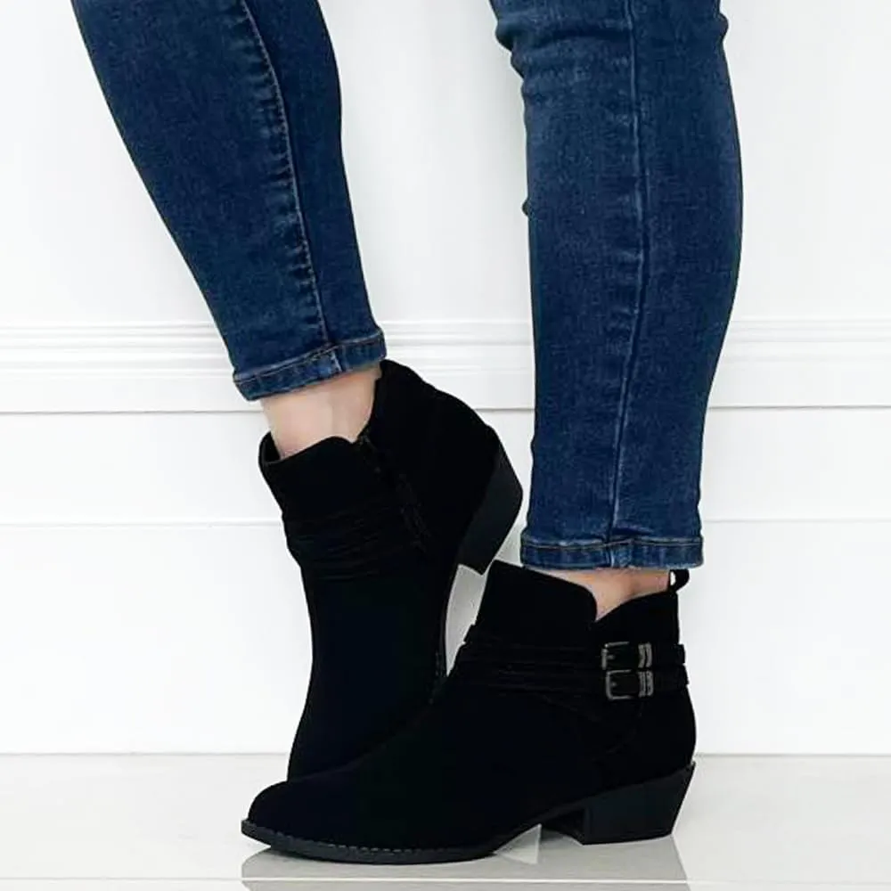 TOP Moda EC89 Women's Foldover Lace Up Low Chunky Heel Ankle Booties