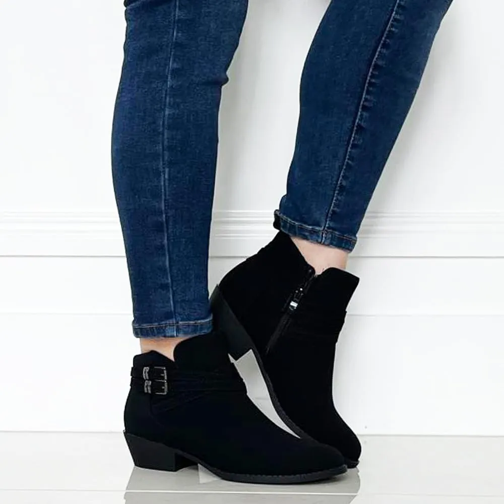 TOP Moda EC89 Women's Foldover Lace Up Low Chunky Heel Ankle Booties