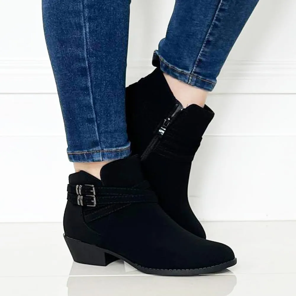TOP Moda EC89 Women's Foldover Lace Up Low Chunky Heel Ankle Booties