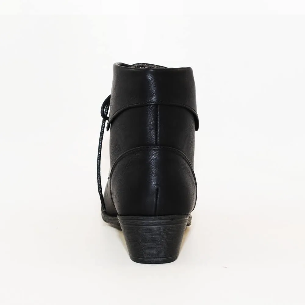TOP Moda EC89 Women's Foldover Lace Up Low Chunky Heel Ankle Booties
