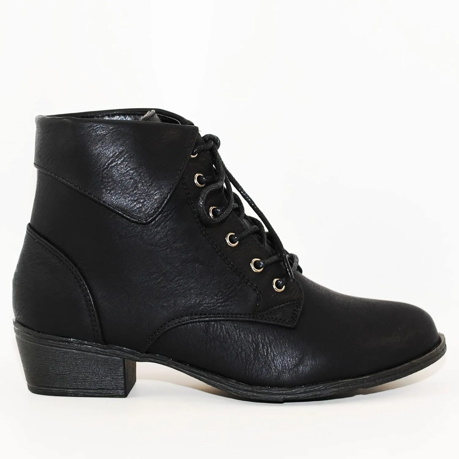 TOP Moda EC89 Women's Foldover Lace Up Low Chunky Heel Ankle Booties