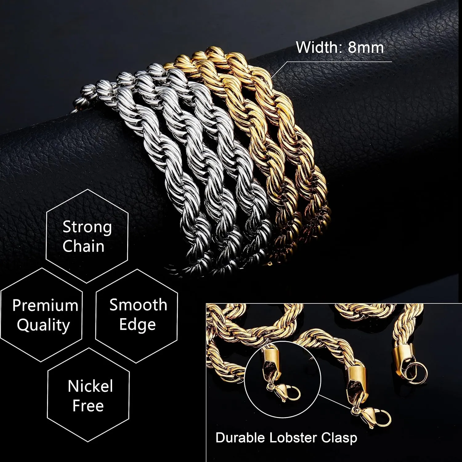 TOPGRILLZ Rope Gold Necklace for Women Choker Necklace Gold Chain for Men 8mm 14K Gold Plated Twist Rope Gifts for Women