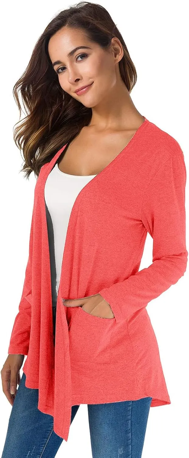 TownCat Cardigans for Women Loose Casual Long Sleeved Open Front Breathable Cardigans with Pockets