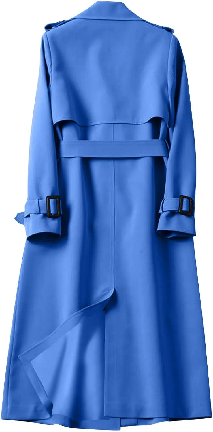 Trench Coat Women Long Double Breasted Jackets Classic Elegant Windproof Lapel Overcoat with Belt Fall Winter Outwear