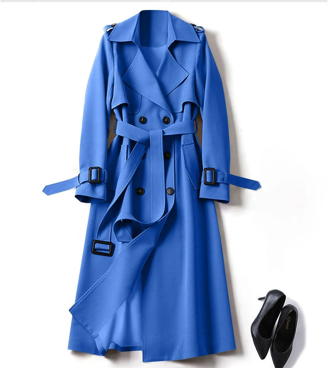 Trench Coat Women Long Double Breasted Jackets Classic Elegant Windproof Lapel Overcoat with Belt Fall Winter Outwear