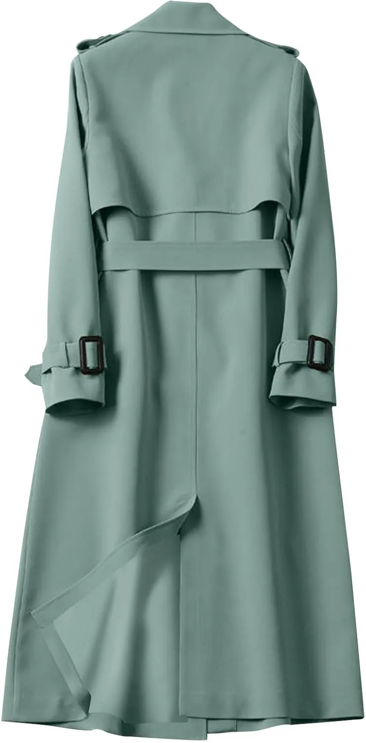 Trench Coat Women Long Double Breasted Jackets Classic Elegant Windproof Lapel Overcoat with Belt Fall Winter Outwear