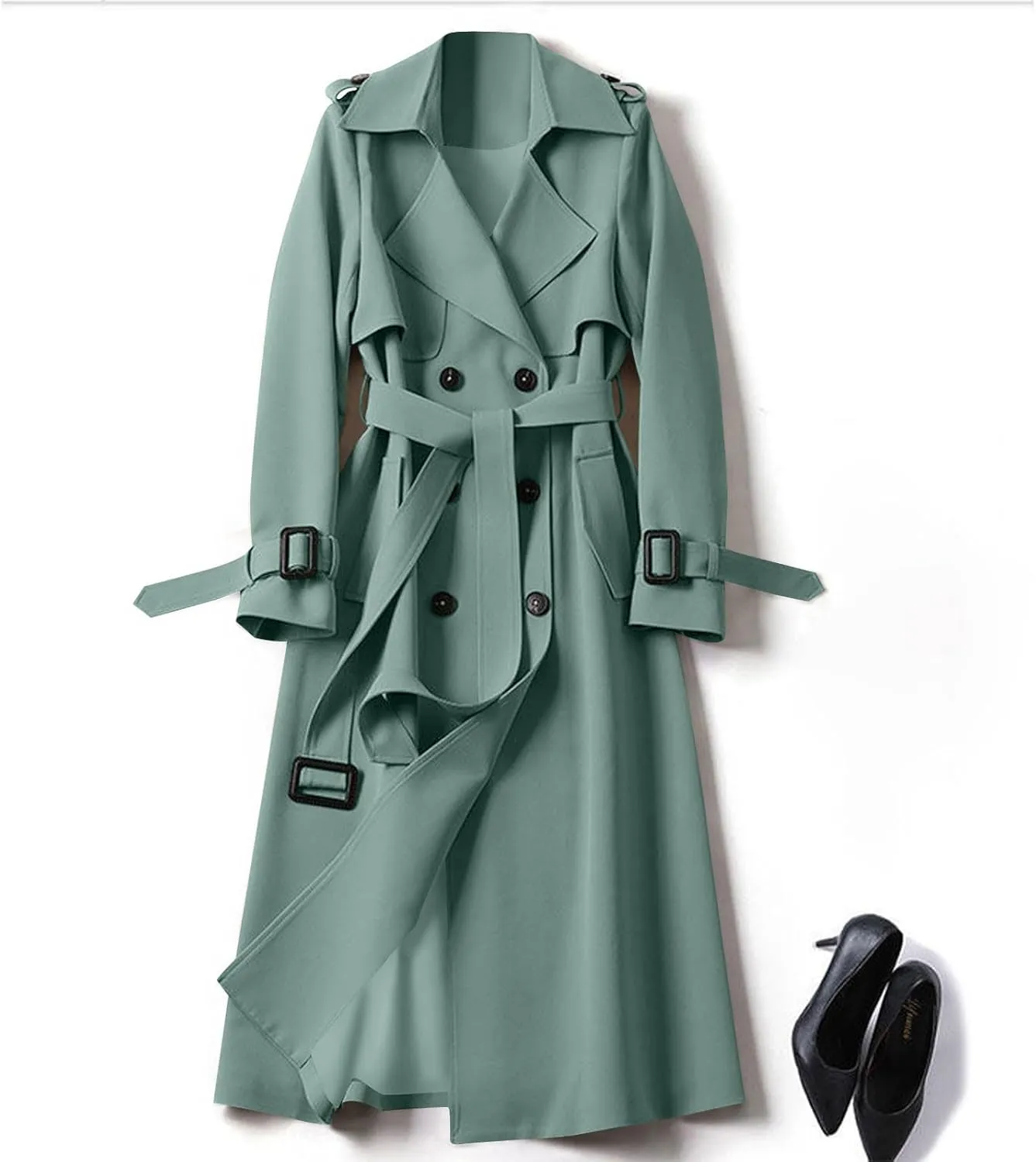 Trench Coat Women Long Double Breasted Jackets Classic Elegant Windproof Lapel Overcoat with Belt Fall Winter Outwear