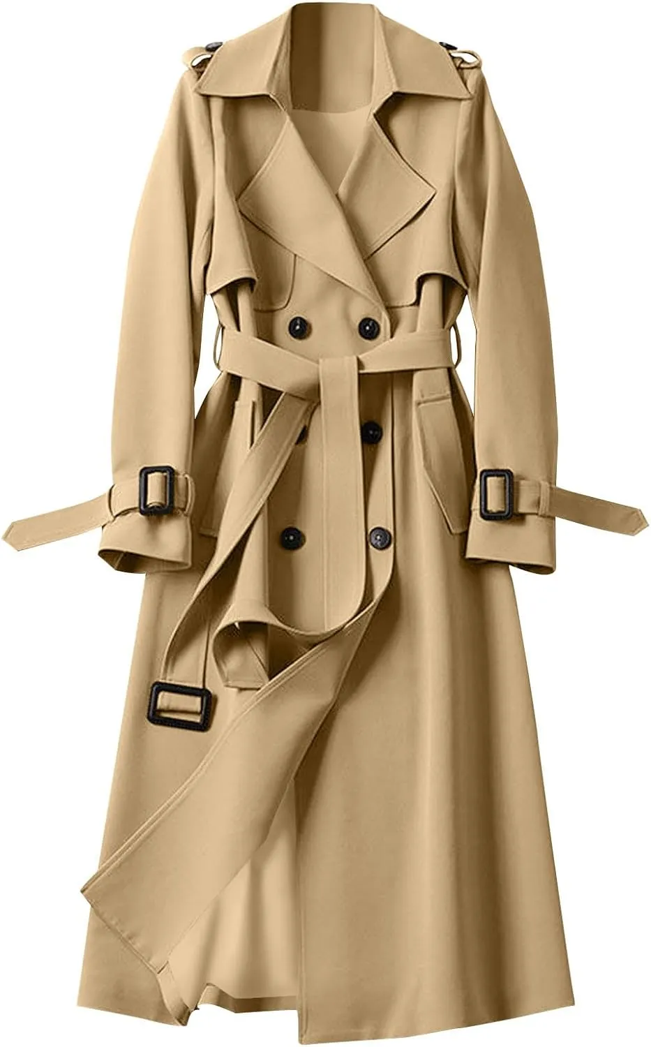 Trench Coat Women Long Double Breasted Jackets Classic Elegant Windproof Lapel Overcoat with Belt Fall Winter Outwear