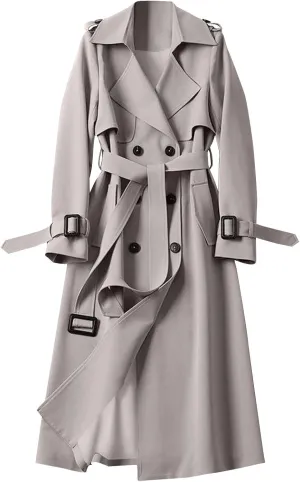Trench Coat Women Long Double Breasted Jackets Classic Elegant Windproof Lapel Overcoat with Belt Fall Winter Outwear