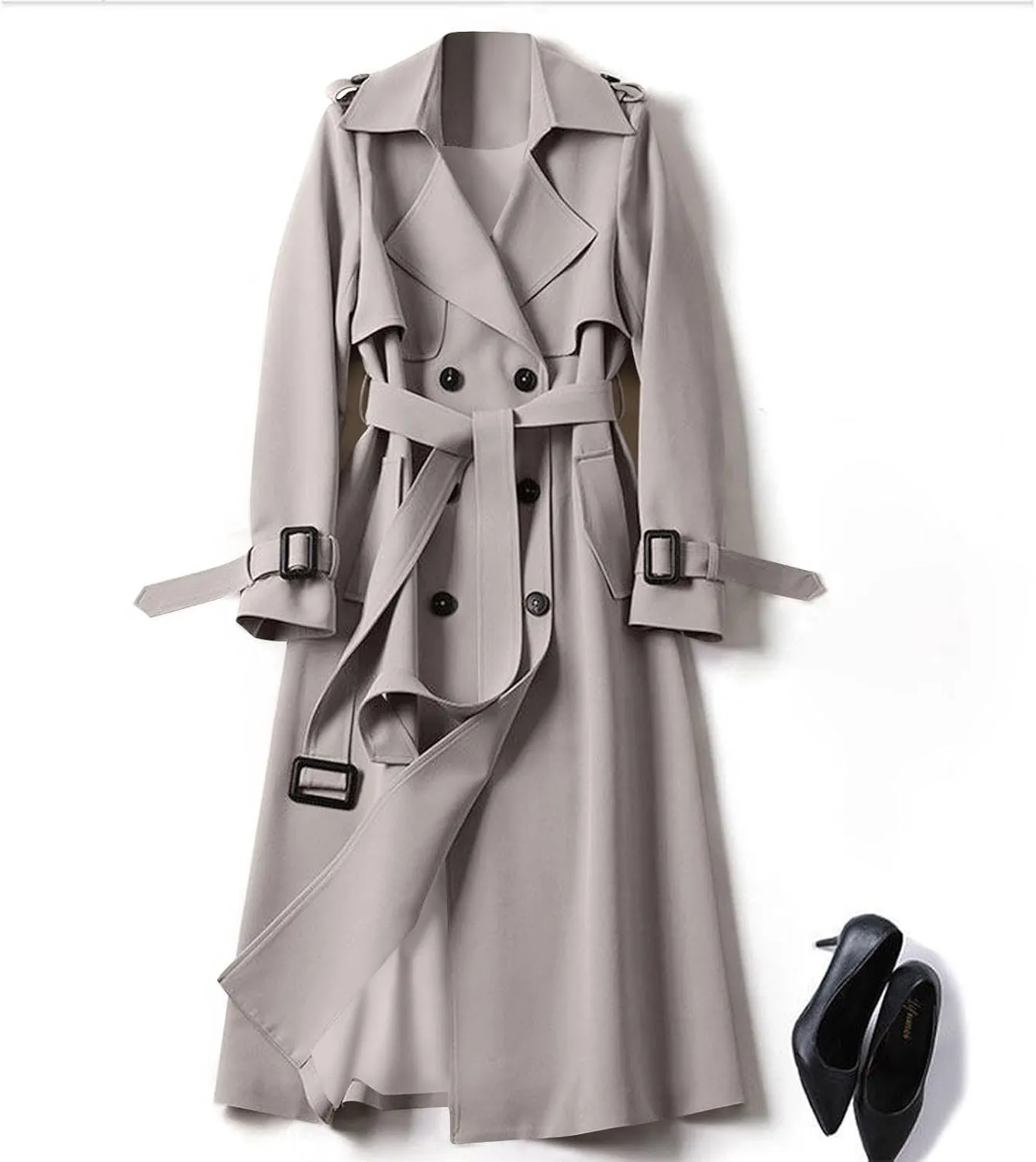 Trench Coat Women Long Double Breasted Jackets Classic Elegant Windproof Lapel Overcoat with Belt Fall Winter Outwear