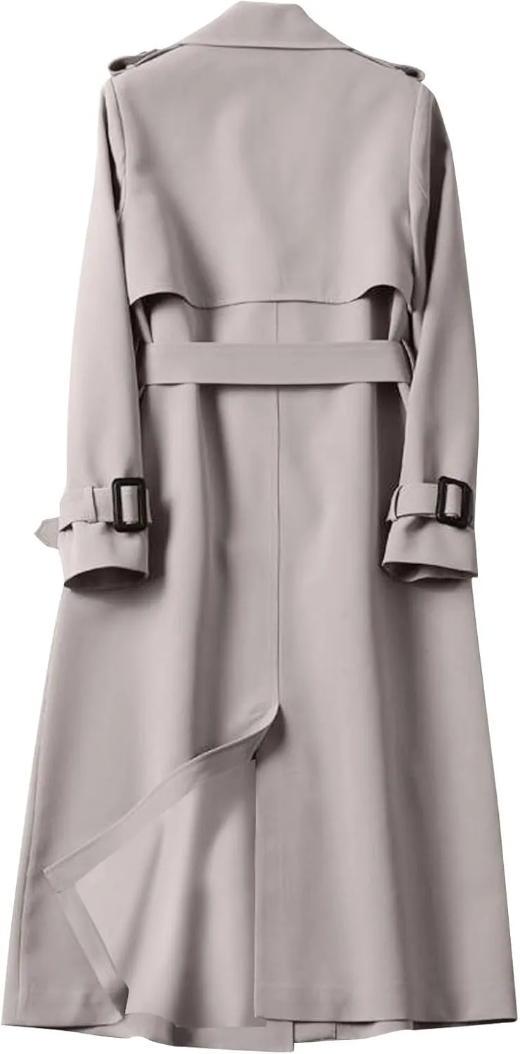 Trench Coat Women Long Double Breasted Jackets Classic Elegant Windproof Lapel Overcoat with Belt Fall Winter Outwear