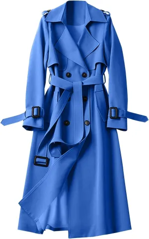 Trench Coat Women Long Double Breasted Jackets Classic Elegant Windproof Lapel Overcoat with Belt Fall Winter Outwear