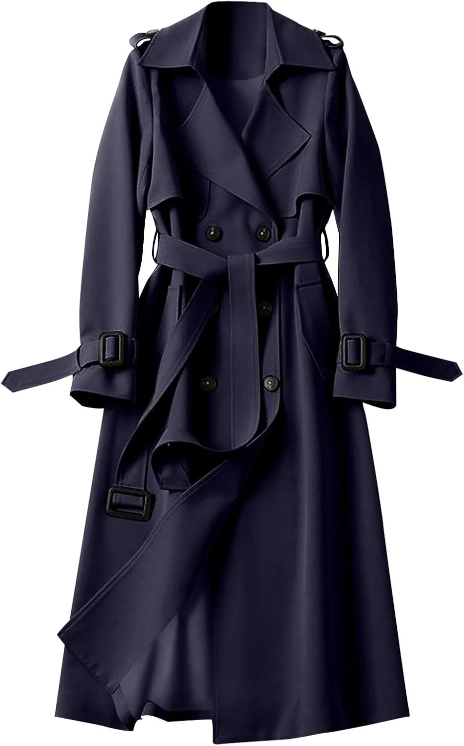 Trench Coat Women Long Double Breasted Jackets Classic Elegant Windproof Lapel Overcoat with Belt Fall Winter Outwear