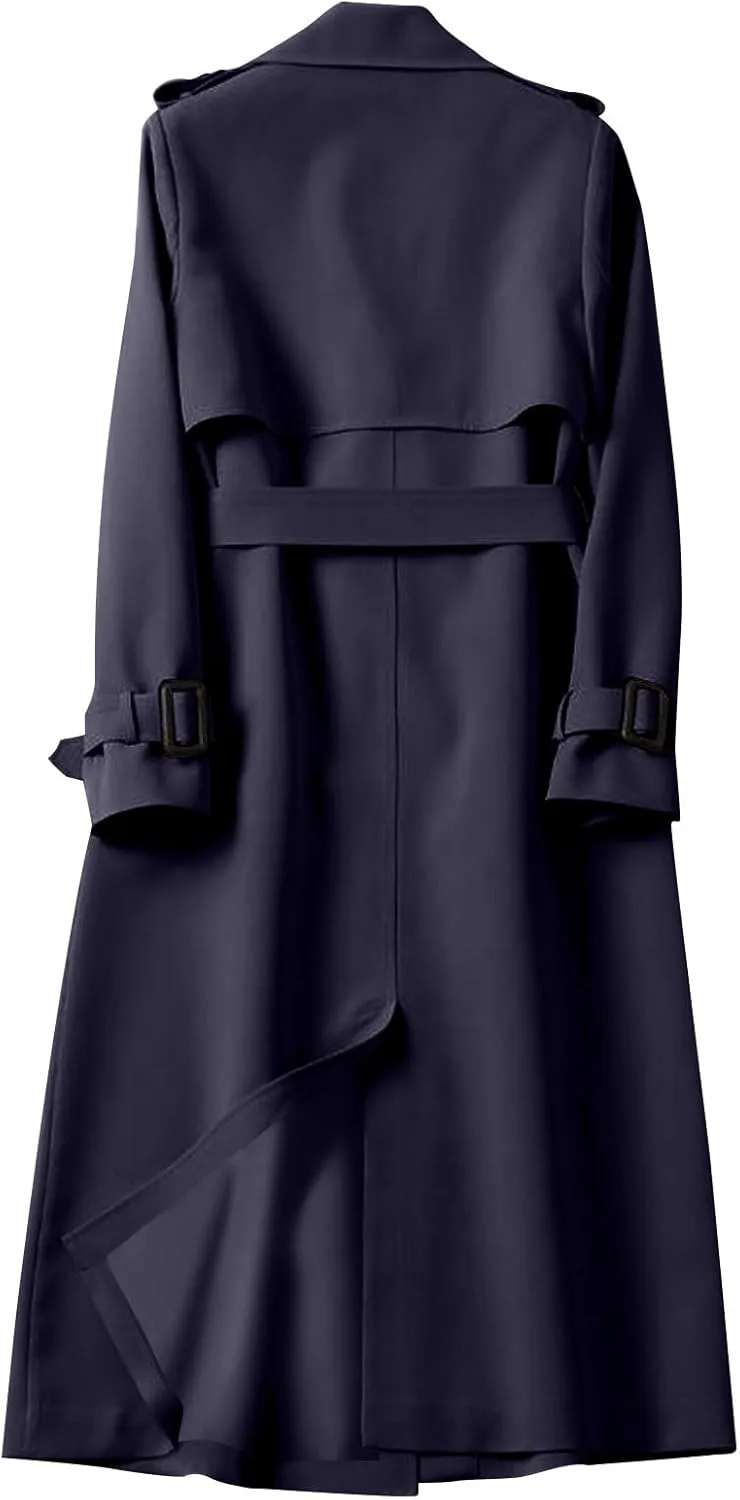 Trench Coat Women Long Double Breasted Jackets Classic Elegant Windproof Lapel Overcoat with Belt Fall Winter Outwear