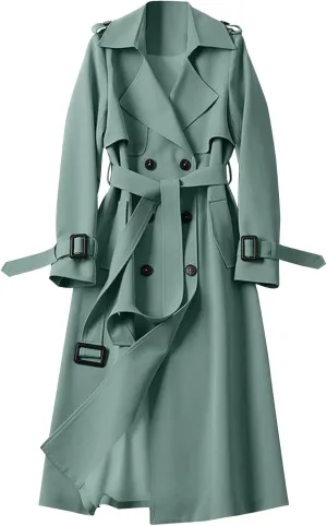 Trench Coat Women Long Double Breasted Jackets Classic Elegant Windproof Lapel Overcoat with Belt Fall Winter Outwear