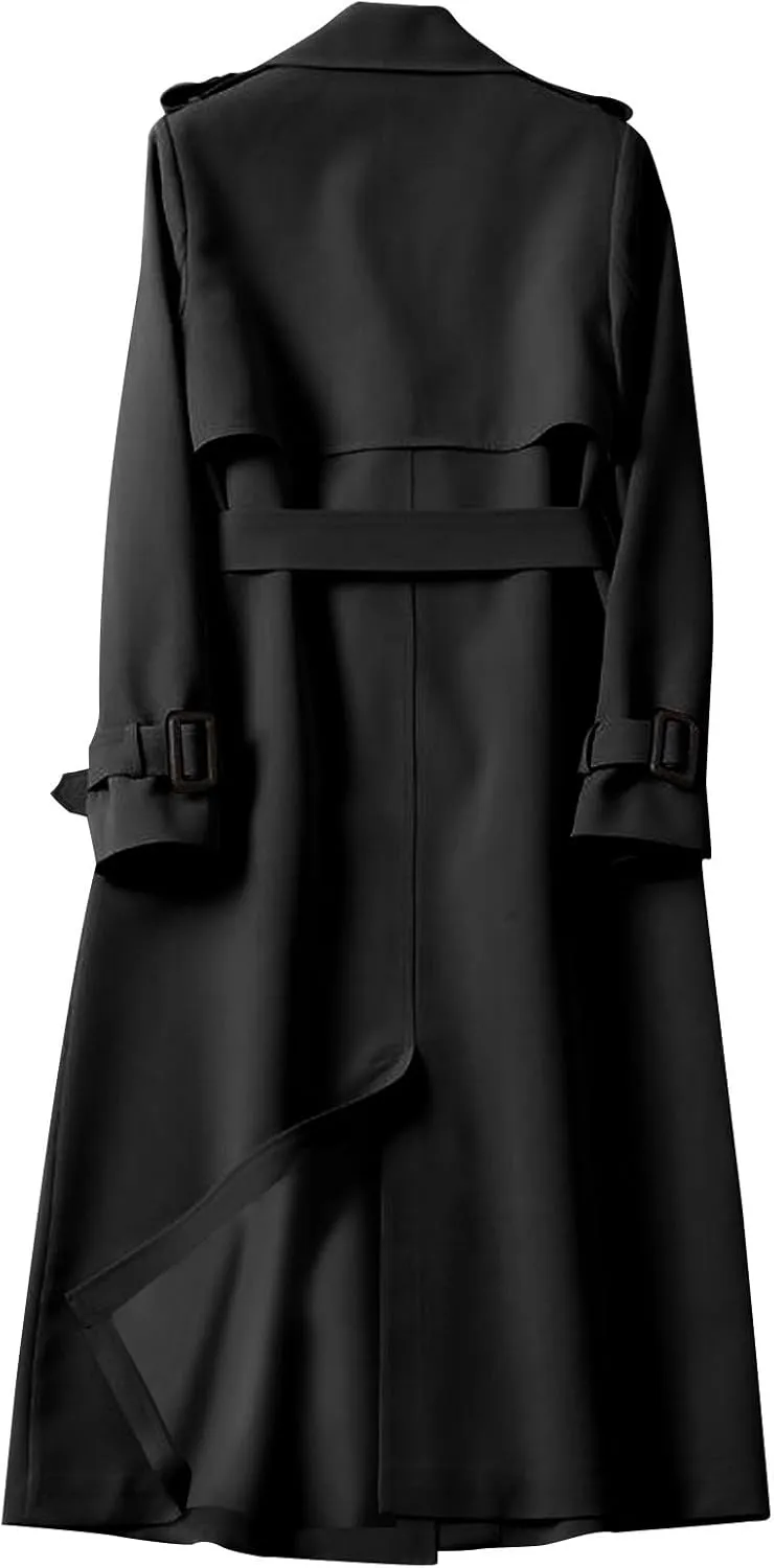 Trench Coat Women Long Double Breasted Jackets Classic Elegant Windproof Lapel Overcoat with Belt Fall Winter Outwear