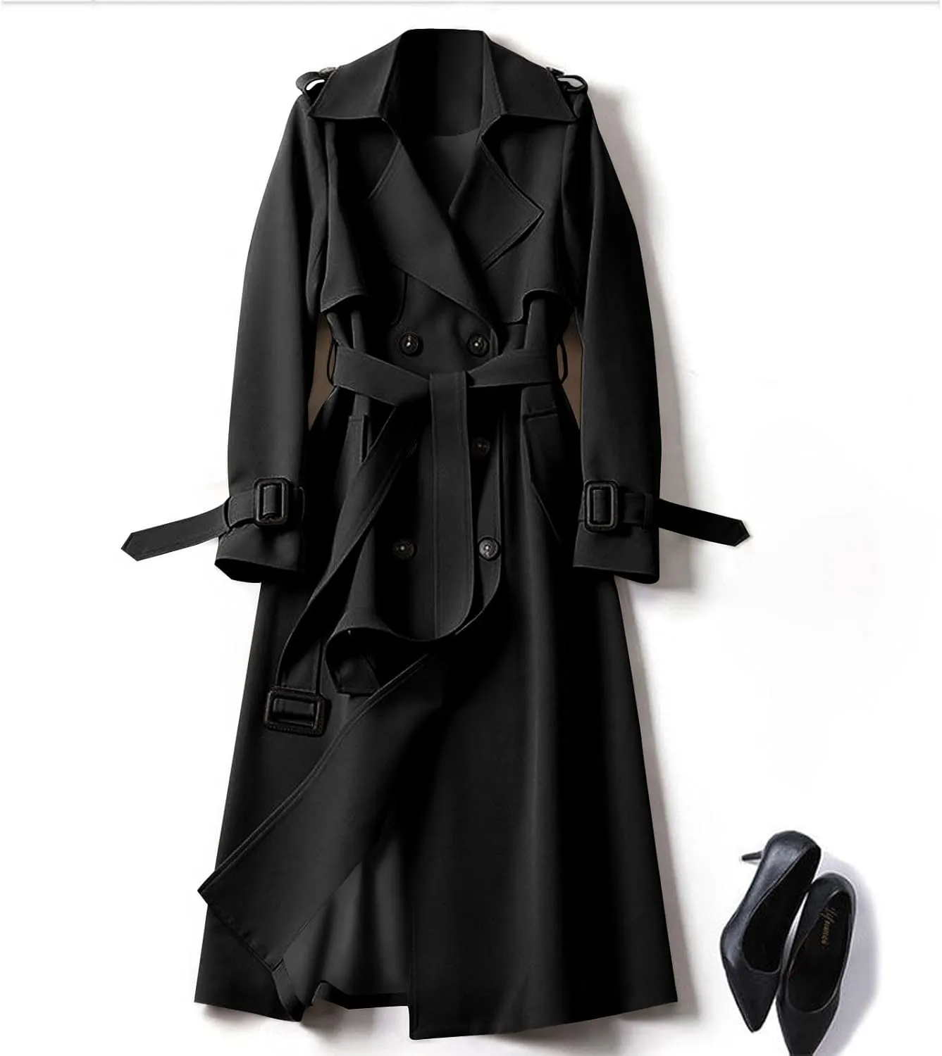 Trench Coat Women Long Double Breasted Jackets Classic Elegant Windproof Lapel Overcoat with Belt Fall Winter Outwear