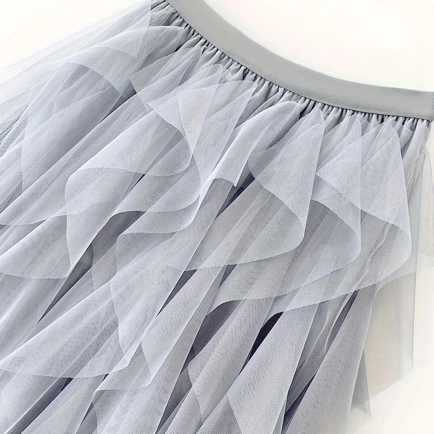 Tulle Skirts for Women Midi Long Fairy Tutu A-Line Mesh Layered High Elastic Waist Asymmetrical Pleated A Line Skirt