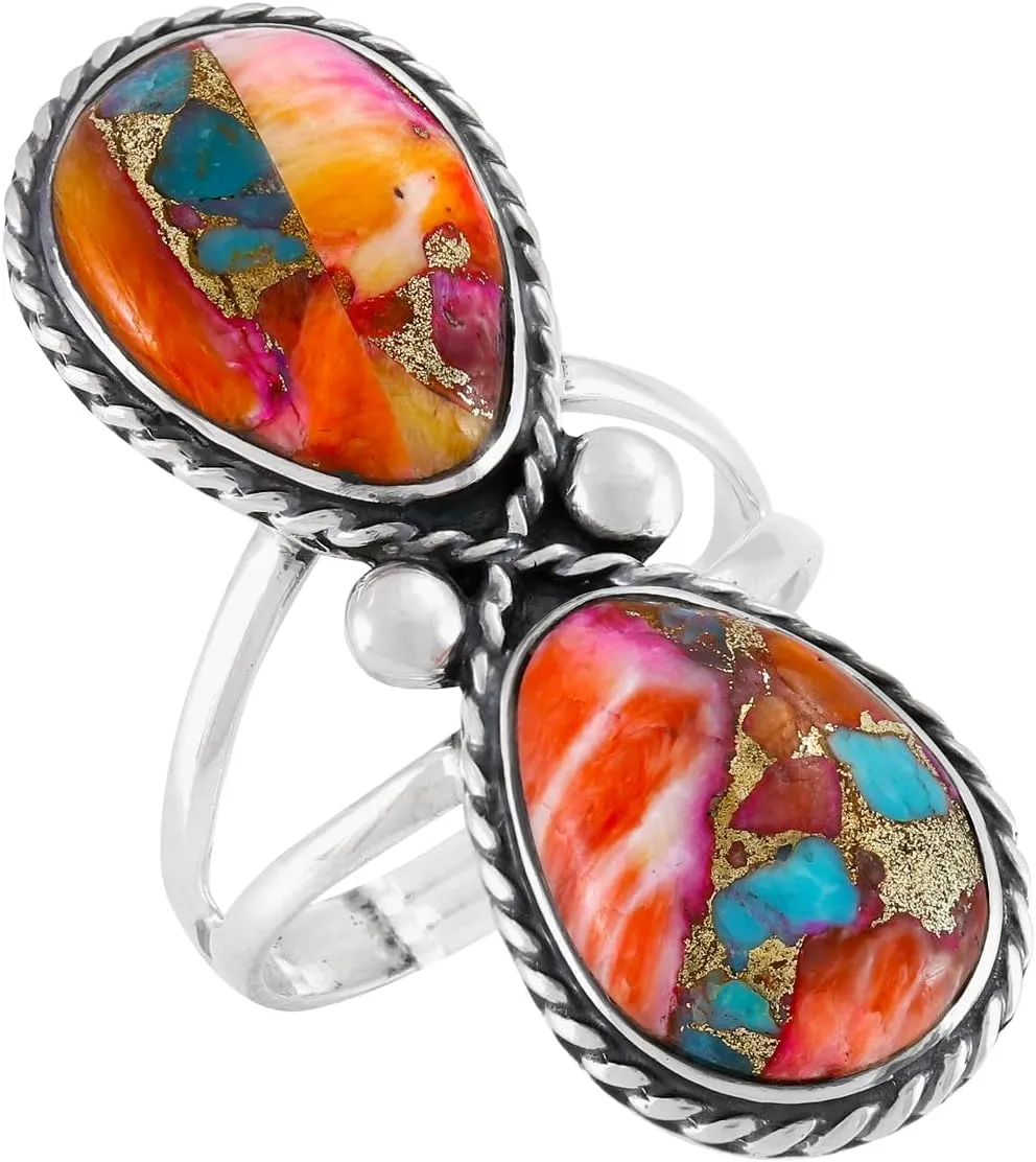 Turquoise Ring Sterling Silver 925 Genuine Gemstones Size 6 to 11