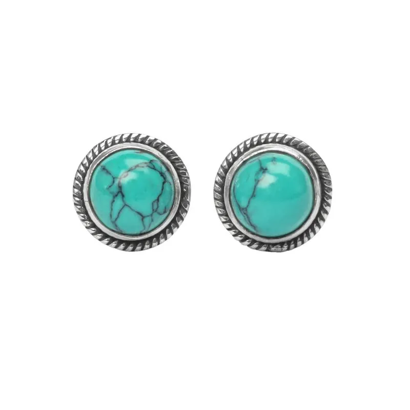 Turquoise Stone Stud Post Earrings, 925 Sterling Silver Gemstone Earring 6 MM Round Girls Women Gift