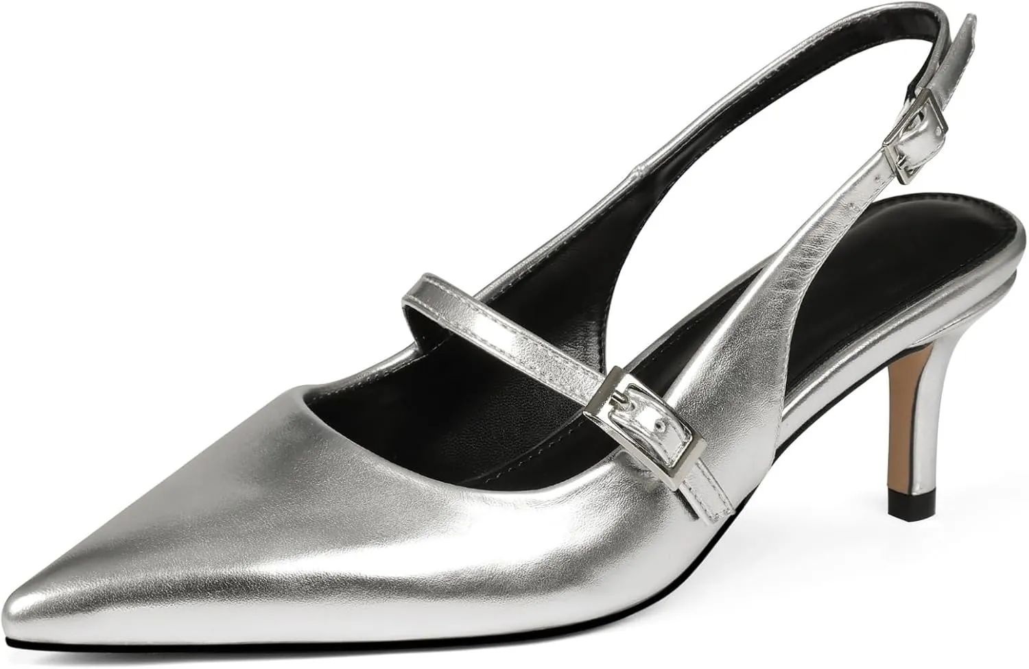 Uacllcau Slingback Kitten Heels for Women Pointed Toe Stiletto Heels Slip On Metallic Slingback Pumps Dress Work Bride Wedding Heeled Sandals Shoes