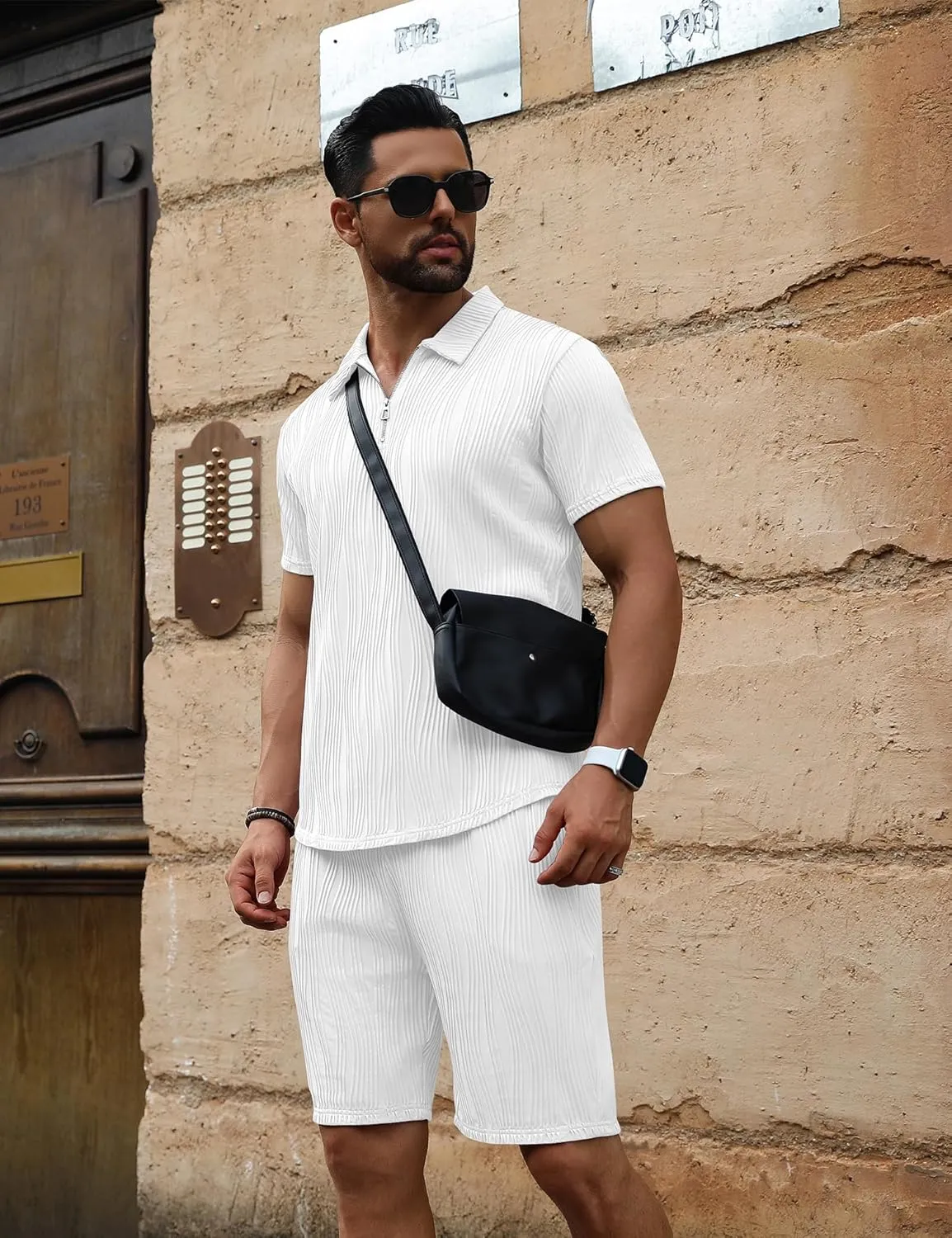 URRU Men's 2 Piece Short Set Summer Outfits Fashion Casual Short Sleeve Polo Shirt and Short Set
