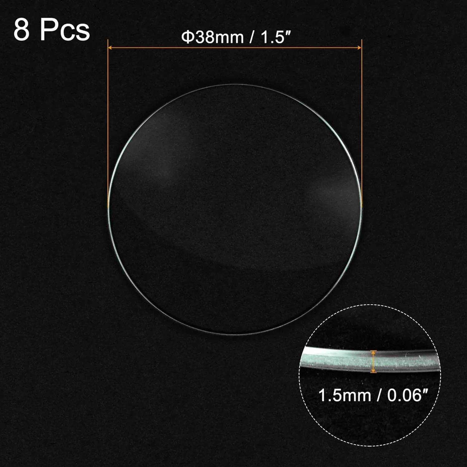 uxcell 8 Pack 38mm Dia. Watch Glass Crystal Lens, Single Dome Round 1.5mm Edge Thickness for Watchmaker Repair Clear