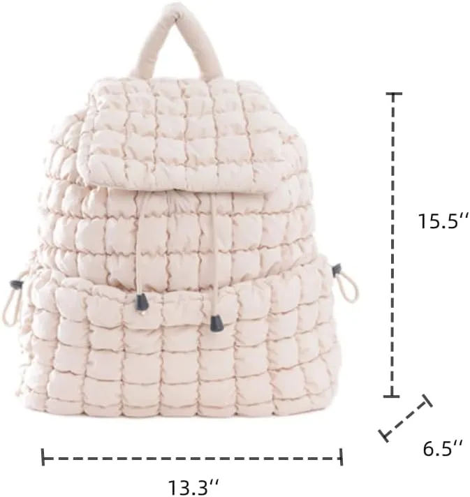 VAKAER Puffer Backpack for Women Lightweight Quilted Hiker Pack Drawstring Padding Backpacks for Travel Gym (Beige)