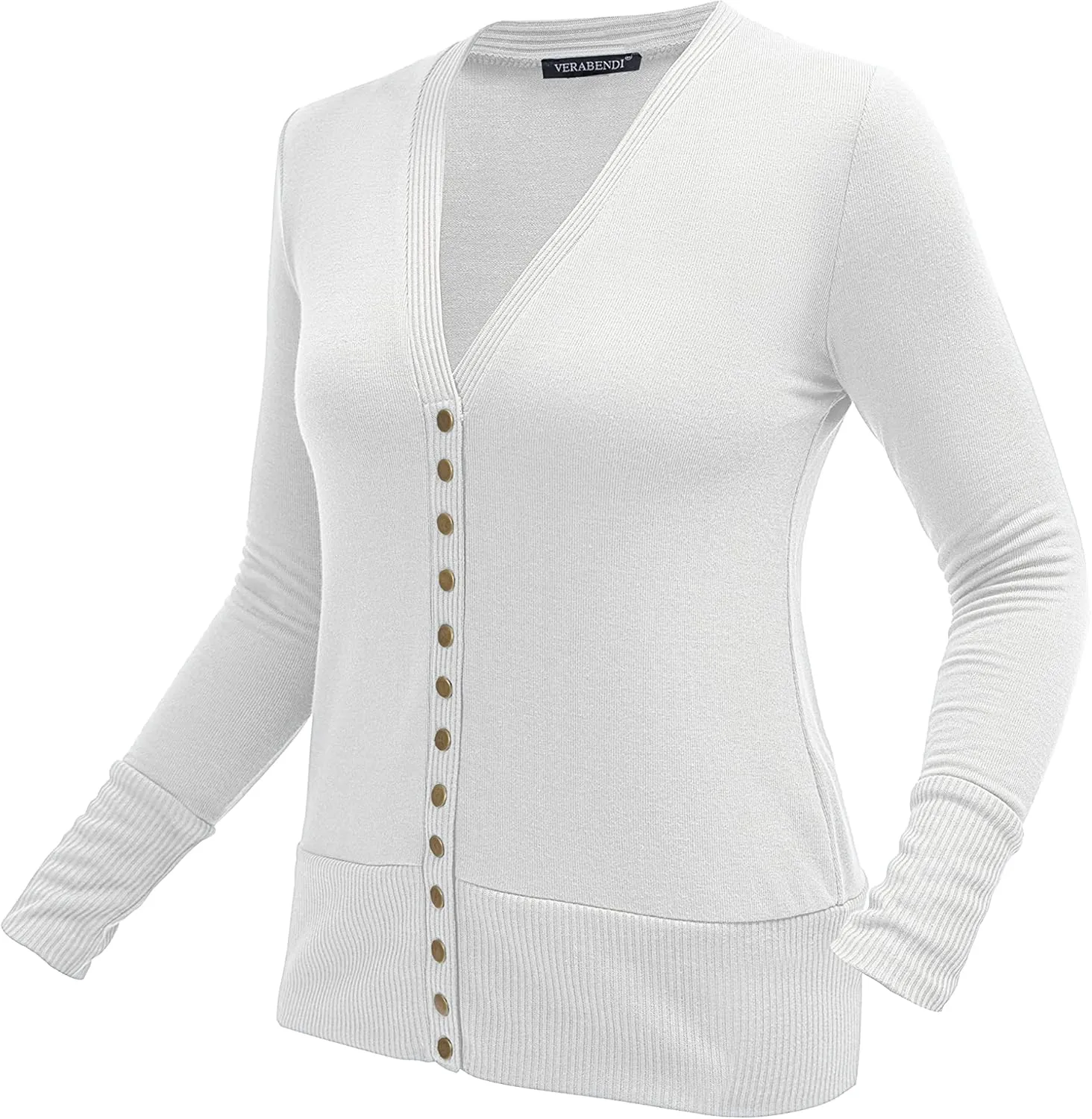 VERABENDI Women Long Sleeve Snaps Button Down V Neck Cute Knit Sweater Cardigan